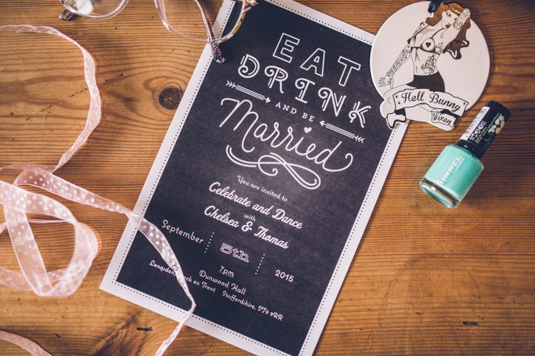 Stationery Invites Invtitations Black Chalk Board Retro 1950s Vintage Wedding http://amyfaithphotography.com/
