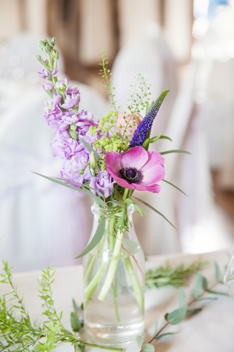 Milk Bottle Flowers Purple Lilac Fresh Spring Country Wedding http://kerryannduffy.com/