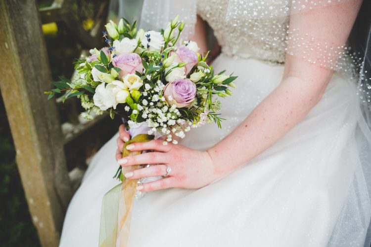 Bouquet Roses Gypsophila Bride Bridal Flowers Gold Sequin Outdoor Humanist Wedding http://www.emmahillierphotography.com/