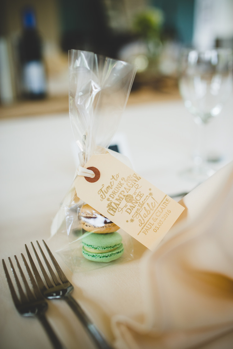 Macaron Favours Bag Tag Gold Sequin Outdoor Humanist Wedding http://www.emmahillierphotography.com/
