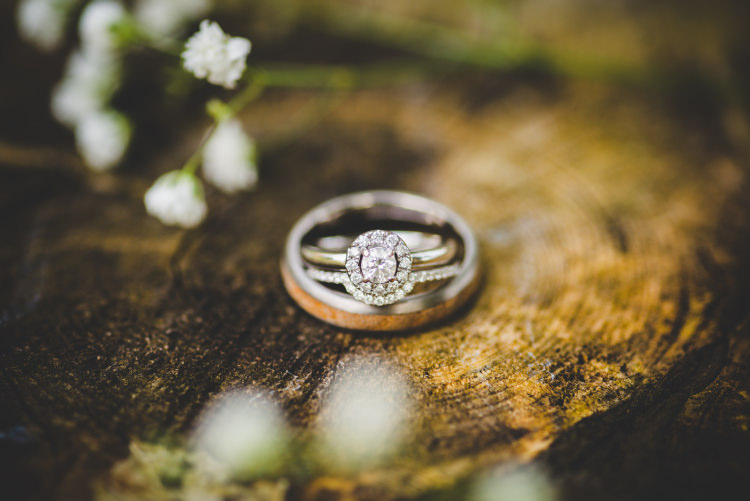 Rings Bands Engagement Bride Groom Halo Diamond Gold Sequin Outdoor Humanist Wedding http://www.emmahillierphotography.com/