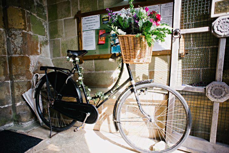 Basket Flowers Decor Church Beautiful Bicycle Country Marquee Wedding http://www.emmabphotography.com/