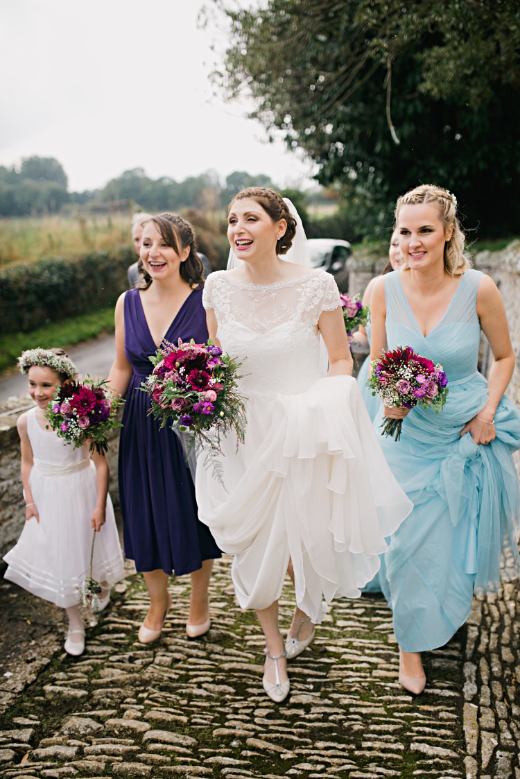 Bride Bridesmaids Walking Church Beautiful Bicycle Country Marquee Wedding http://www.emmabphotography.com/
