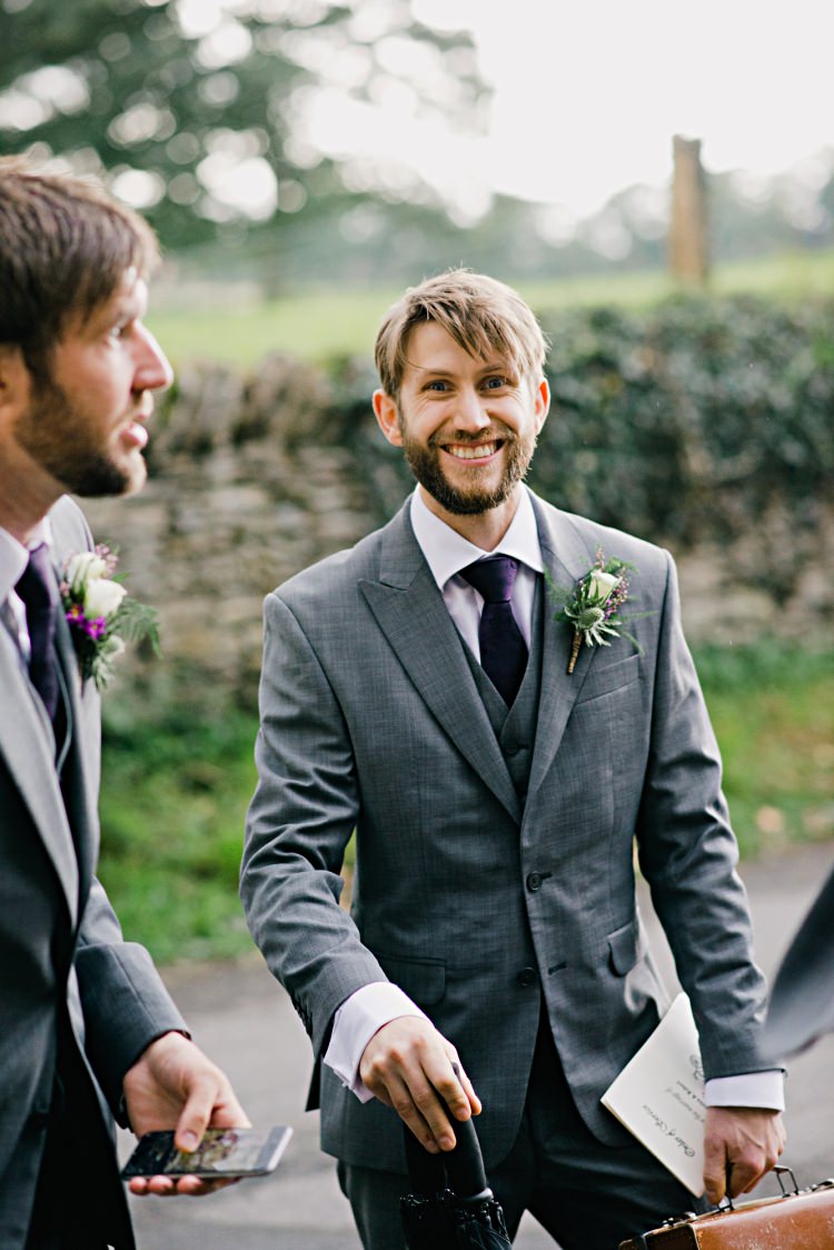 Groom Groomsmen Grey Suit Purple Tie Beautiful Bicycle Country Marquee Wedding http://www.emmabphotography.com/