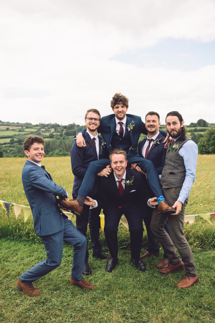 Navy Blue Suits Red Tie Groom Groomsmen Outdoor Countryside Fair Wedding http://www.jennawoodward.com/