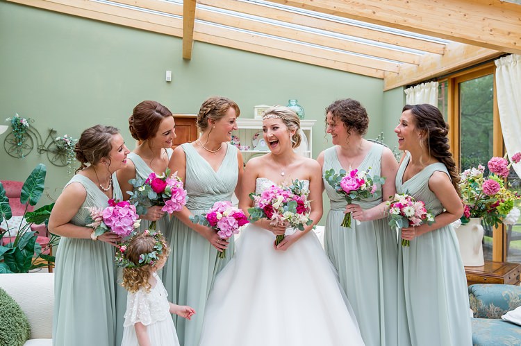 Sage Green Long Bridesmaid Dresses Pink Flowers Pretty Relaxed Countryside Wedding http://katherineashdown.co.uk/