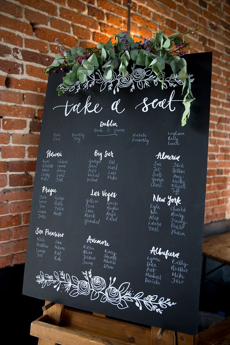 Seating Plan Table Chart Black Chalk Board Letting Calligraphy Foliage Swag Pretty Relaxed Countryside Wedding http://katherineashdown.co.uk/