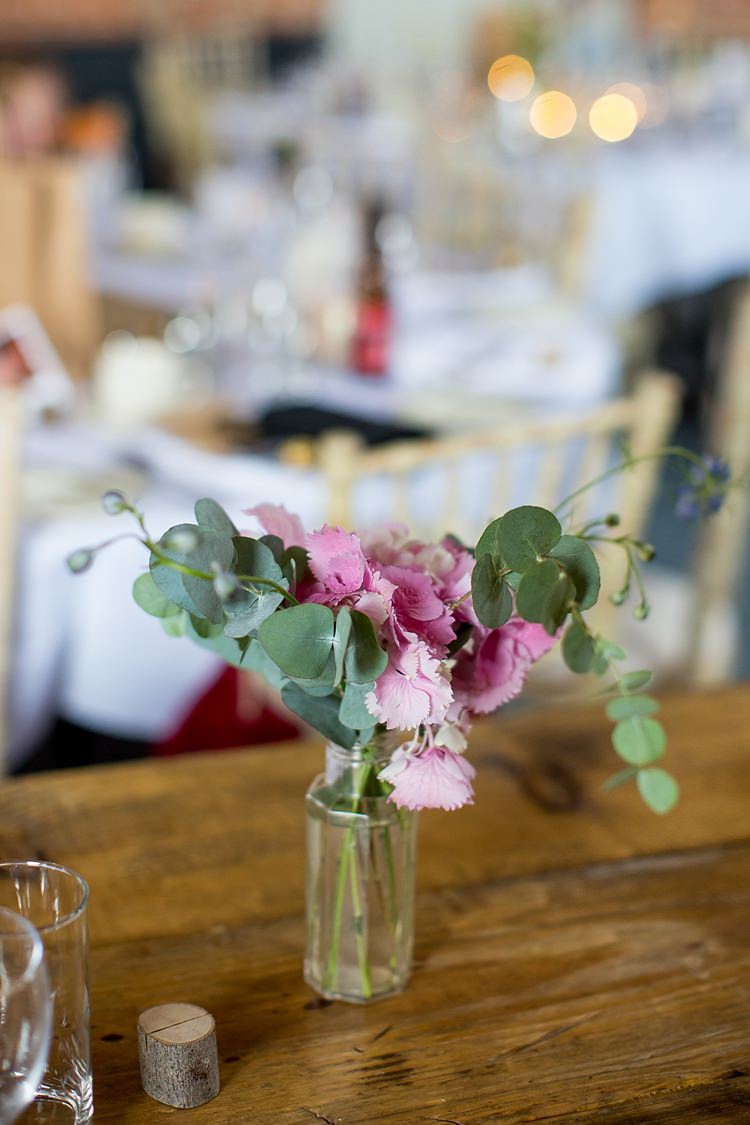 Table Flowers Pink Decor Bottle Pretty Relaxed Countryside Wedding http://katherineashdown.co.uk/