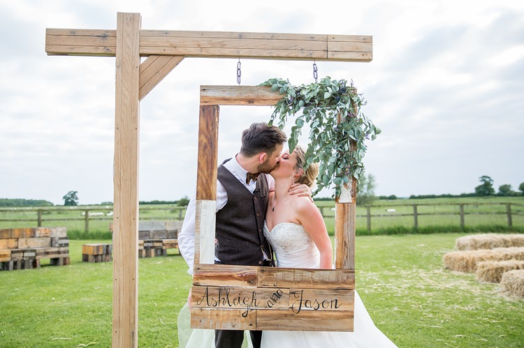 DIY Wooden Frame Photo Booth Bride Groom Pretty Relaxed Countryside Wedding http://katherineashdown.co.uk/