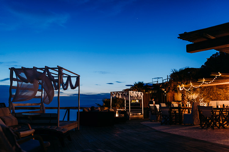 Reception Venue Zinas Villas Sunset Fairy Lights Breathtaking Intimate Mykonos Destination Wedding http://www.annapumerphotography.com/