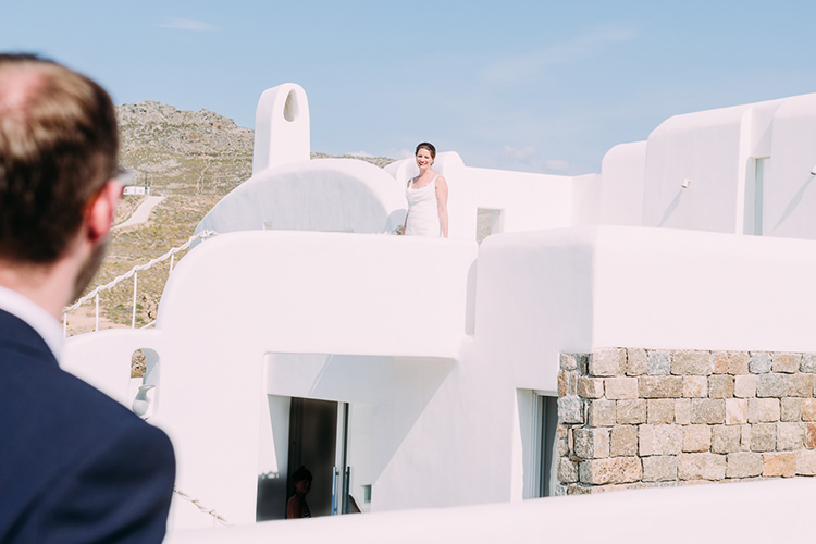 Bride Groom First Look Breathtaking Intimate Mykonos Destination Wedding http://www.annapumerphotography.com/