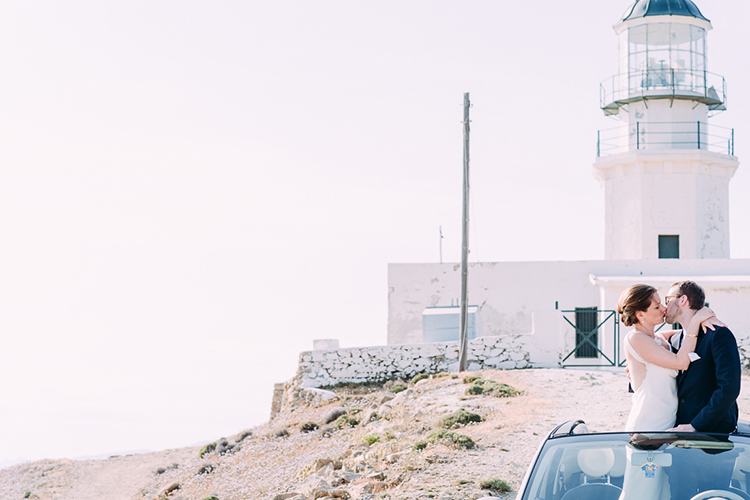 Bride Groom Kiss Lighthouse Car Breathtaking Intimate Mykonos Destination Wedding http://www.annapumerphotography.com/