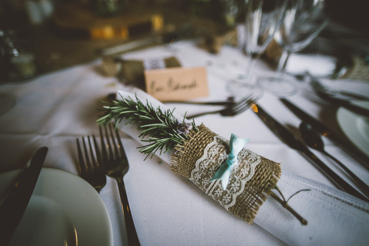 Rosemary Hessian Lace Place Setting Decor Colourful Quirky Country Museum Wedding http://www.onelovepictures.com/