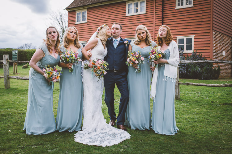 Long Blue Grey Bridesmaid Dresses Colourful Quirky Country Museum Wedding http://www.onelovepictures.com/