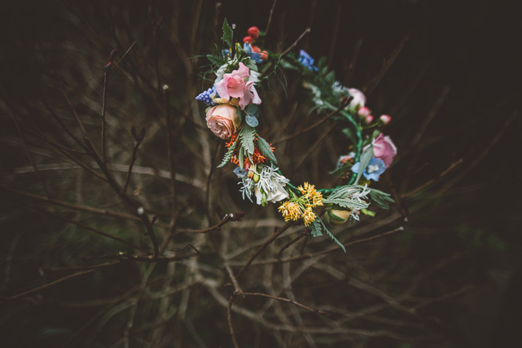 Flower Crown Spring Bride Bridal Colourful Quirky Country Museum Wedding http://www.onelovepictures.com/