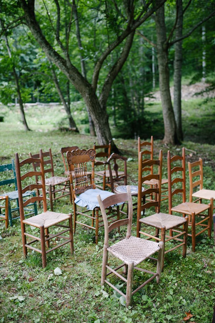 Outdoor Ceremony Wooden Chairs Grass Trees Rustic Woodsy Wedding North Carolina http://abbyleighanne.com/