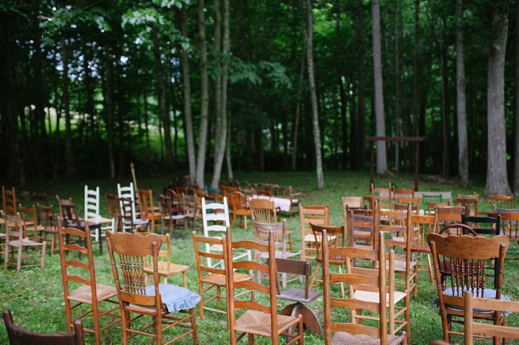 Outdoor Ceremony Wooden Chairs Grass Trees Rustic Woodsy Wedding North Carolina http://abbyleighanne.com/