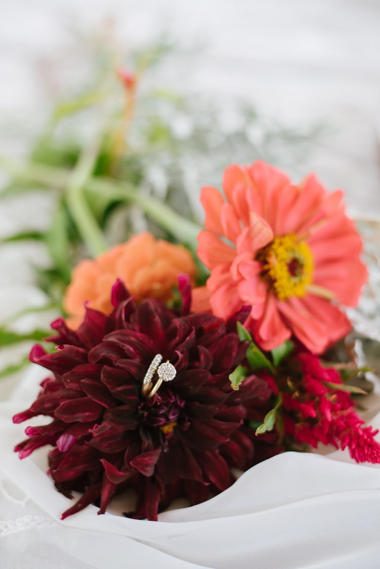 Wedding Engagement Rings Maroon Orange Gerbra Pink Snapdragon Flowers Rustic Woodsy Wedding North Carolina http://abbyleighanne.com/