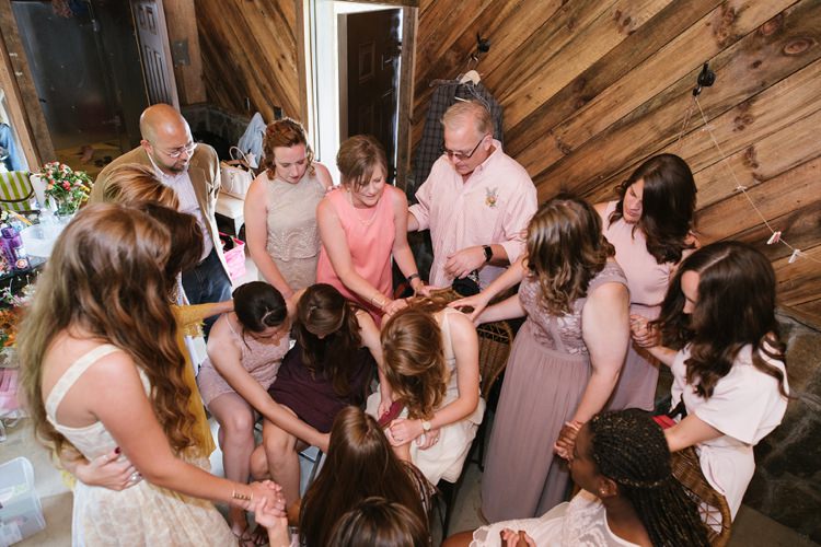 Family Friends Bride Hold Hands Rustic Woodsy Wedding North Carolina http://abbyleighanne.com/