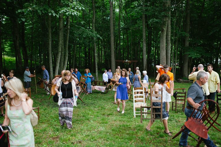 Outdoor Ceremony Guests Wooden Chairs Rustic Woodsy Wedding North Carolina http://abbyleighanne.com/