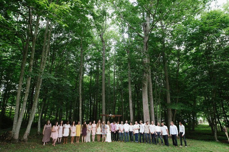 Bridal Party Bride Groom Bridesmaids Groomsmen Tall Green Trees Grass Rustic Woodsy Wedding North Carolina http://abbyleighanne.com/