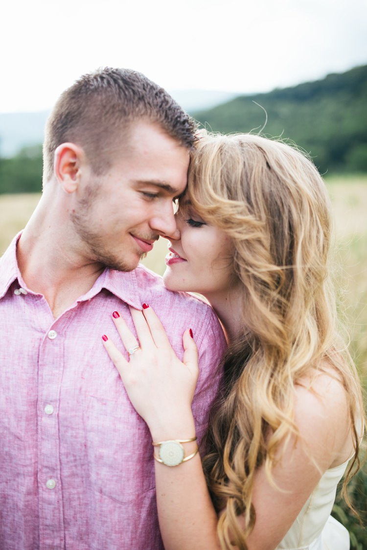 Bride Chiffon Bridal Gown Loose Curls Gold Watch Groom Pink Shirt Facial Hair Rustic Woodsy Wedding North Carolina http://abbyleighanne.com/