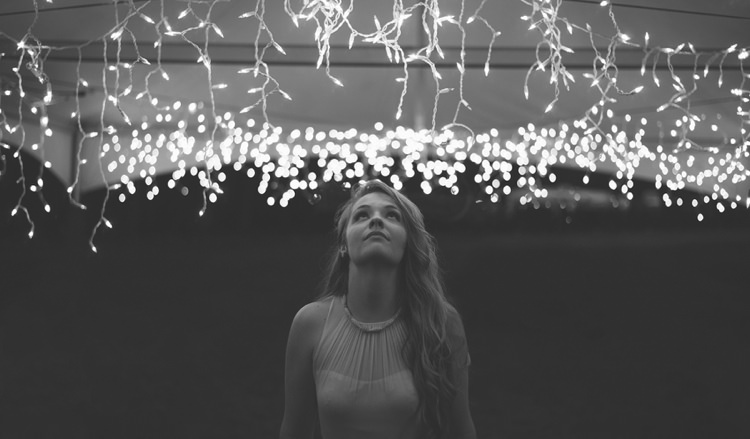 Bride Chiffon Bridal Gown Loose Curls Fairy Lights Rustic Woodsy Wedding North Carolina http://abbyleighanne.com/