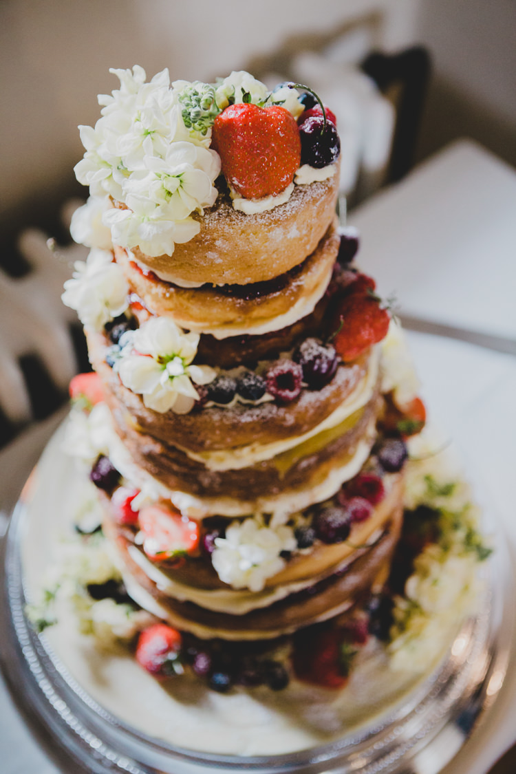Naked Cake Sponge Layer Berries Flowers Fruit Icing Soft Navy Pink Classic Wedding http://www.racheljoycephotography.co.uk/