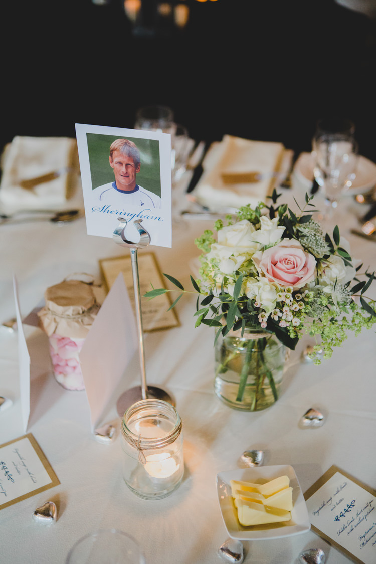 Jar Flowers Candles Table Decor Soft Navy Pink Classic Wedding http://www.racheljoycephotography.co.uk/