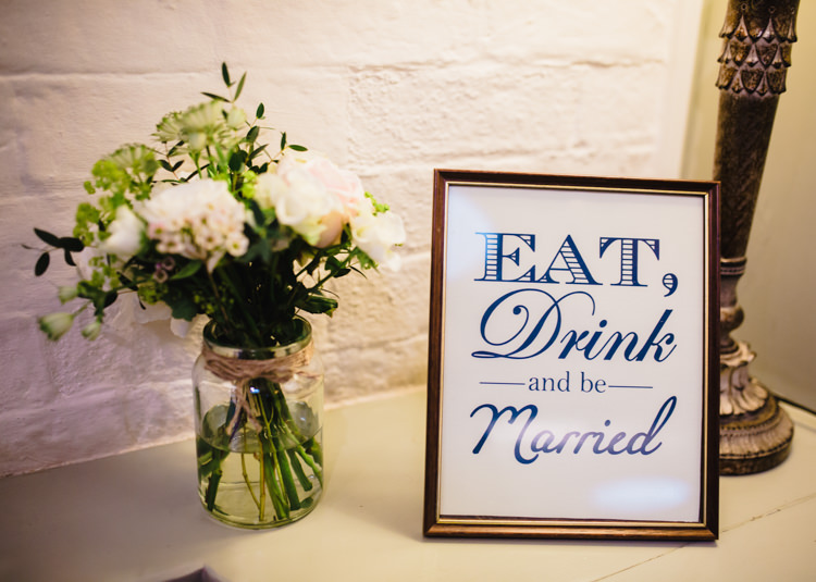 Eat Drink Be Married Sign Soft Navy Pink Classic Wedding http://www.racheljoycephotography.co.uk/