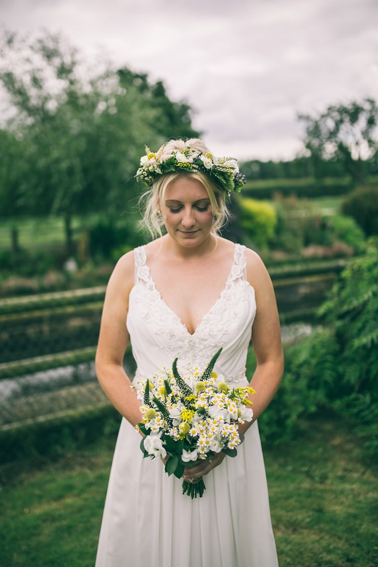 Ti Adora by Alvina Valenta Dress Gown Bride Bridal Flower Crown Bouquet Yellow Bohemian Home Made Farm Wedding http://www.jessyarwood.co.uk/