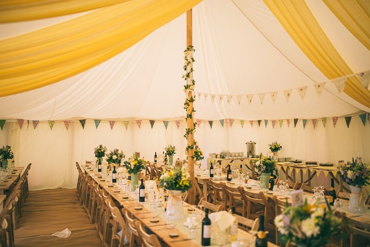 Marquee Yellow Drapes Swags Bunting Bohemian Home Made Farm Wedding http://www.jessyarwood.co.uk/