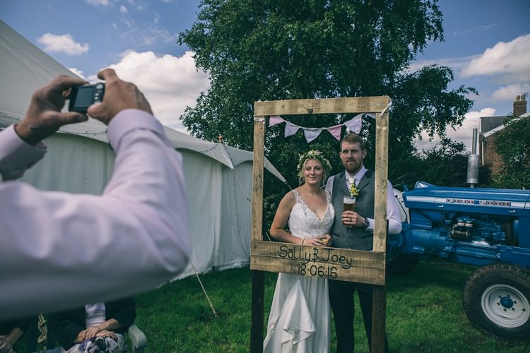 Tracror Frame Photo Booth Bohemian Home Made Farm Wedding http://www.jessyarwood.co.uk/