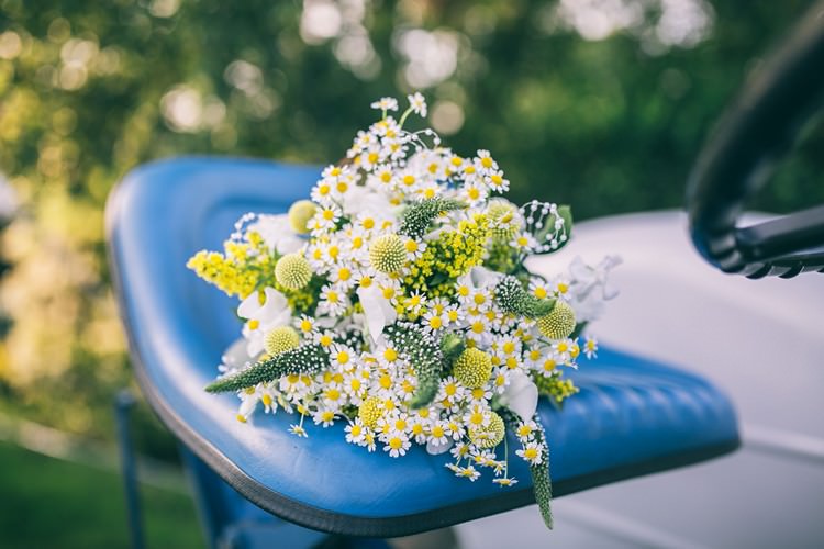 Bouquet Flowers Bride Bridal Yellow Daisies Bohemian Home Made Farm Wedding http://www.jessyarwood.co.uk/
