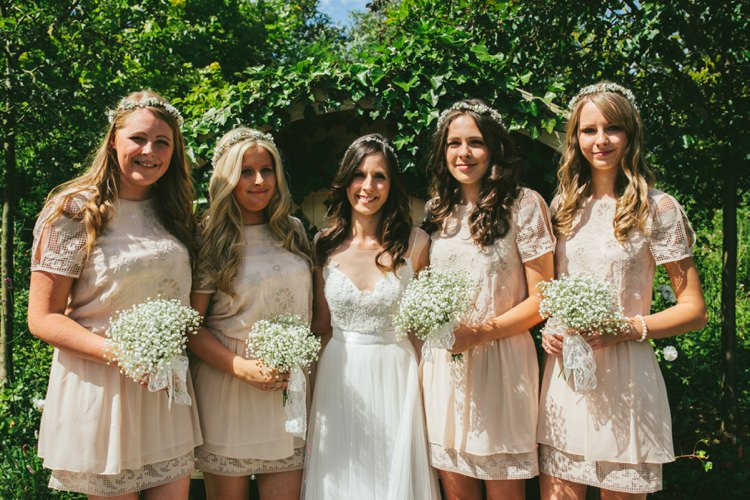 Short White Bridesmaid Dresses Flower Crowns Karen Millen Whimsical Floral Lodge Wedding http://www.hdmphotography.co.uk/