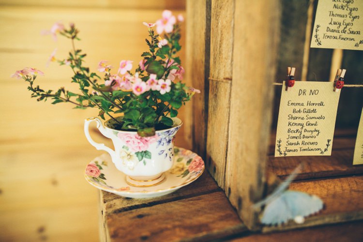 Tea Cup Flowers Whimsical Floral Lodge Wedding http://www.hdmphotography.co.uk/