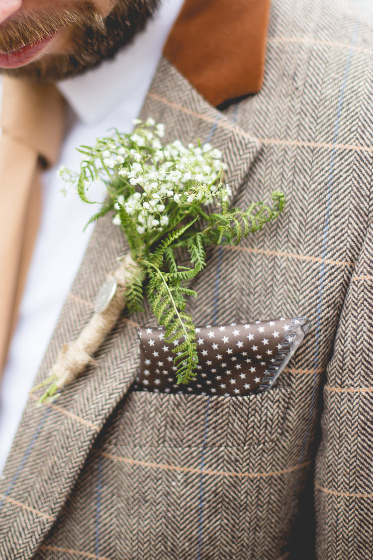 Gyp Gypsophila Baby Breath Fern Buttonhole Groom Hand Made Rustic White Wedding http://www.sarahhortonphotography.co.uk/
