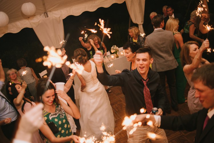 Outside Marquee Reception White Lanterns Dancing Sparklers Bride Guests Romantic Fresh Outdoor Wedding Ontario http://www.rebeccabose.com/