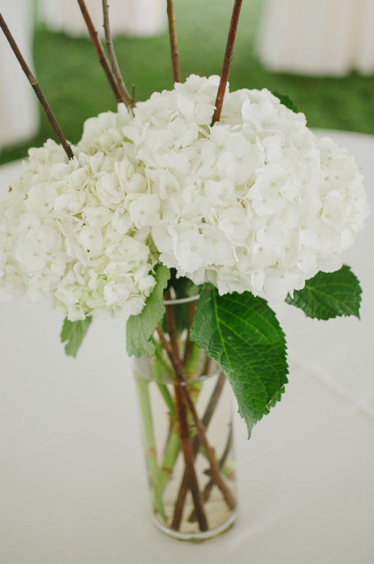 White Hydrangea Glass Vase Florals Romantic Fresh Outdoor Wedding Ontario http://www.rebeccabose.com/