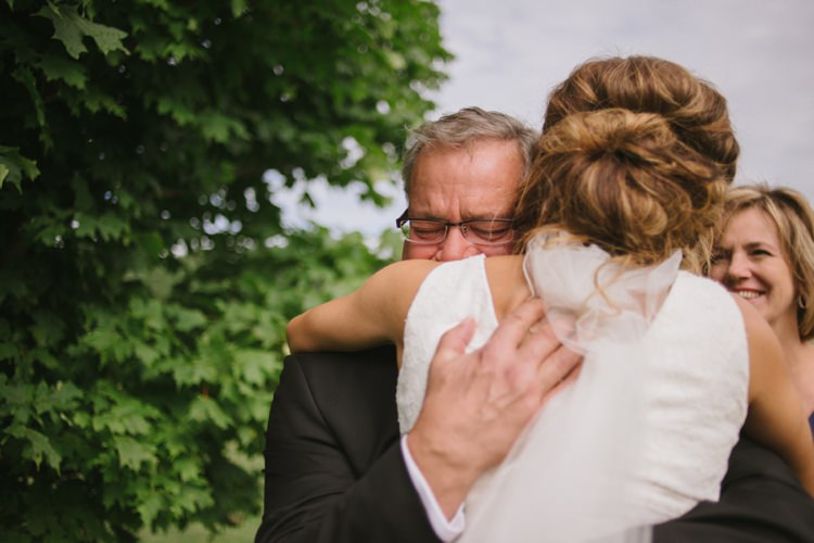 Bride Loose Chignon Hairstyle Veil Parents Happy Tears Hugs Trees Romantic Fresh Outdoor Wedding Ontario http://www.rebeccabose.com/