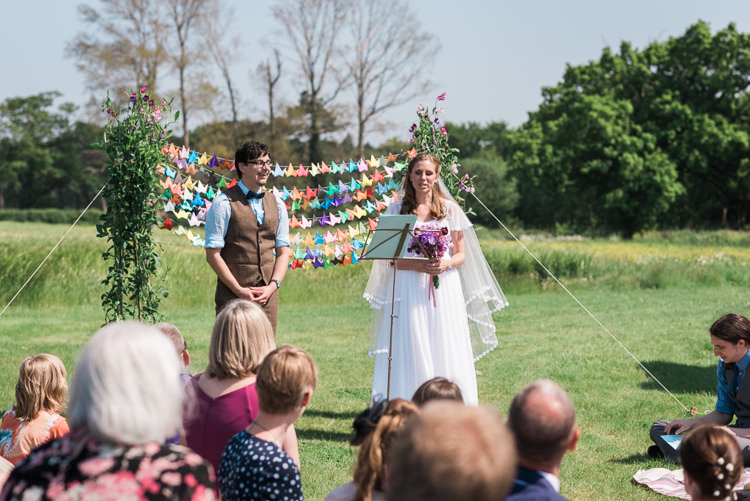 Origami Crane Backdrop Ceremony Outdoor DIY Farm Wedding http://www.markewelsphotography.com/