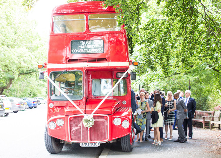 London Red Bus Transport Soft Pink Rustic Boho Wedding http://www.natashacadman.com/