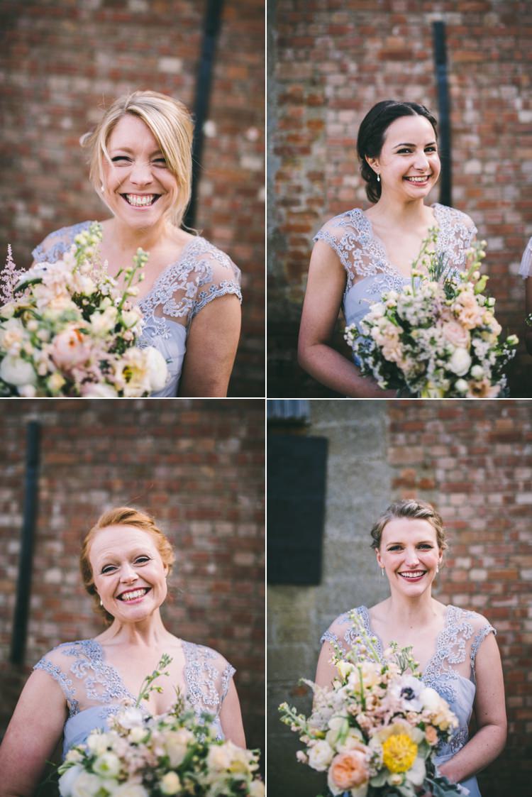 Grey Bridesmaid Dresses Peach Bouquets Home Made Country Festival Wedding http://www.jamespowellphotography.co.uk/