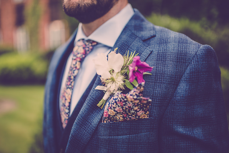 Floral Tie Pocket Square Buttonhole Groom Relaxed English Country Garden Party Wedding http://hayleybaxterphotography.com/