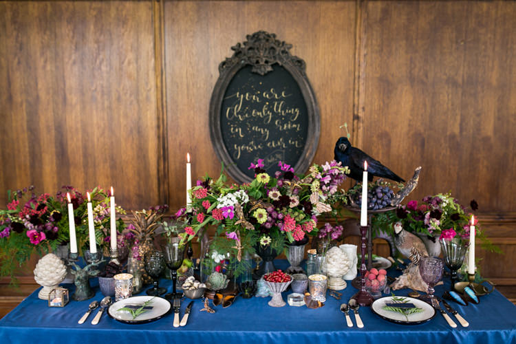 Flowers Table Decor Antique Berries Brown Green Cream Burgundy Candles Taxidermy Wild Opulence Autumn Wedding Ideas http://www.storyweddingphotography.co.uk/