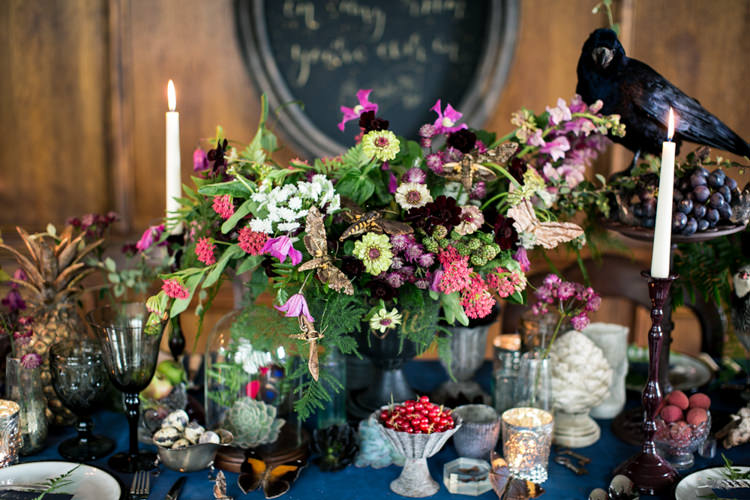 Flowers Table Decor Antique Berries Brown Green Cream Burgundy Cosmos, Snapdragons Zinnia Clematis Wild Opulence Autumn Wedding Ideas http://www.storyweddingphotography.co.uk/