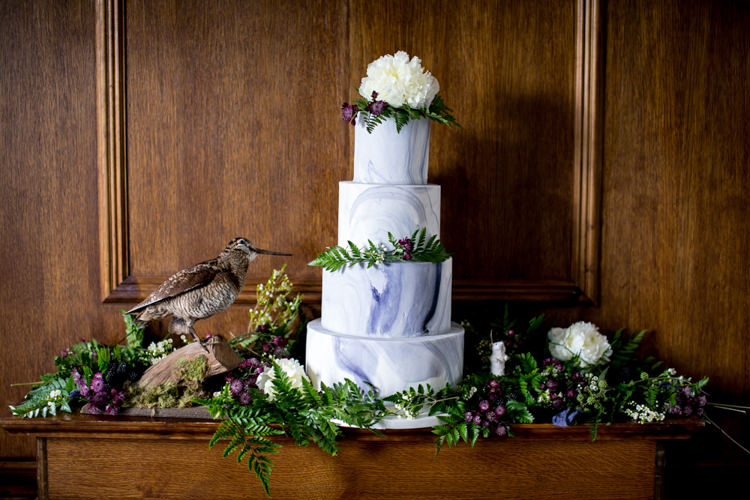 Marble Cake Blue White Flowers Ferns Wild Opulence Autumn Wedding Ideas http://www.storyweddingphotography.co.uk/