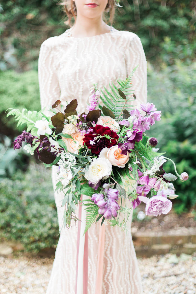 Bouquet Flowers Large Burgundy Masala Blush Peach Rose Fern Dahlia Bride Bridal Fine Art Bohemian Luxe Wedding Ideas http://jessicadaviesphotography.co.uk/