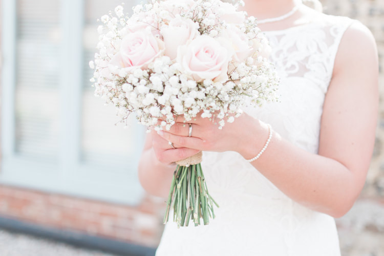 Bouquet Flowers Bride Bridal Rose Gyp Gypsophila Baby Breath Hessian Burlap Fresh Pink Barn Wedding http://www.charlotteleysphotography.co.uk/