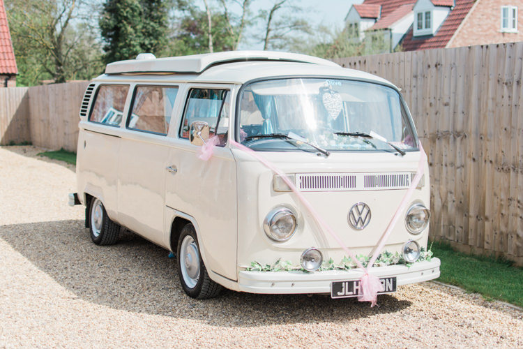 VW Camper Van Transport Fresh Pink Barn Wedding http://www.charlotteleysphotography.co.uk/
